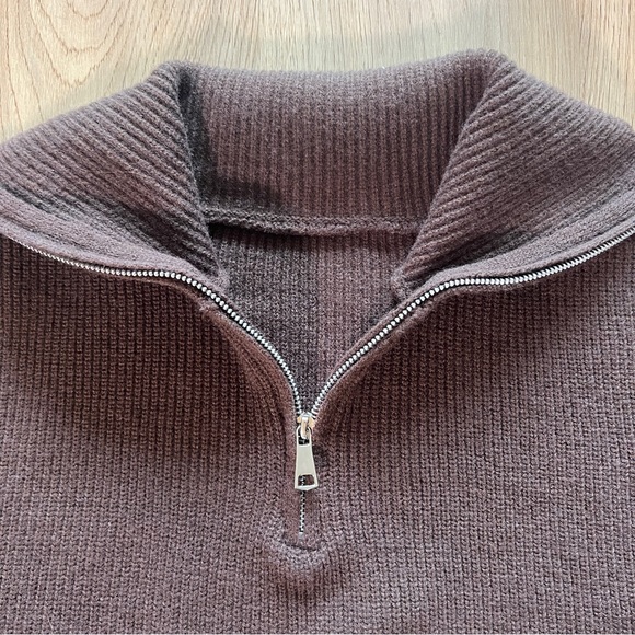Henley 1/3 Zip Ribbed Sweater Brown SMALL - Picture 4 of 8